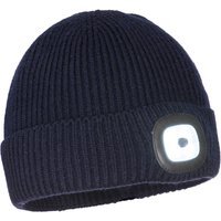 Portwest Workmans Rechargeable LED Headlight Beanie Hat Navy One Size