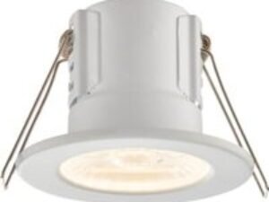 Saxby Integrated LED Fire Rated IP65 Matt White Fixed Warm White Downlight