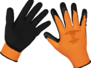 Sealey Worksafe Foam Latex Grip Gloves Black / Orange L Pack of 1