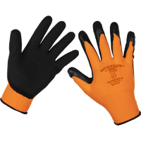 Sealey Worksafe Foam Latex Grip Gloves Black / Orange L Pack of 12