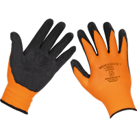 Sealey Worksafe Foam Latex Grip Gloves Black / Orange XL Pack of 6