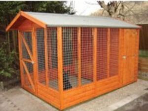 Shire Timber Apex Dog Kennel & Sheltered Run Honey Brown - 7 x 13 ft