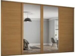 Spacepro Shaker 4 Wardrobe Door Kit Oak Framed - 2x 3 Panel Shaker & 2x 1 Panel Mirror - 3506mm (W)