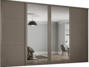 Spacepro Shaker 4 Wardrobe Door Kit Stone Grey Framed - 2x 3 Panel Shaker & 2x 1 Panel Mirror - 2898mm (W)