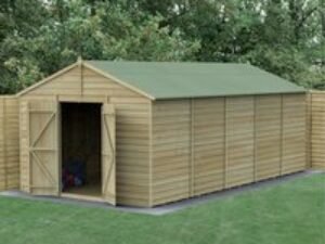 20' x 10' Forest 4Life 25yr Guarantee Overlap Pressure Treated Windowless Double Door Apex Wooden Shed (5.96m x 3.21m)