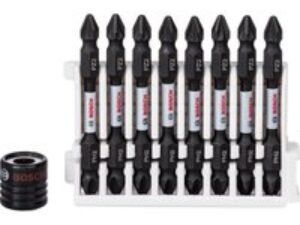 Bosch 9 Piece Double Ended Impact PH2 / PZ2 Screwdriver Bit Set and Magnetic Sleeve