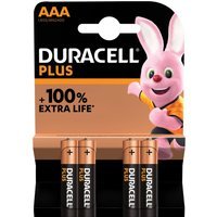 Duracell AAA Cell Plus Power 100% Batteries Pack of 4