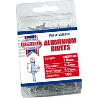 Faithfull Aluminium Pop Rivets 3mm 10mm Pack of 100