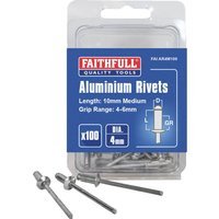Faithfull Aluminium Pop Rivets 4mm 10mm Pack of 100