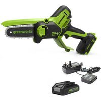 Greenworks G24MCS10 24v Cordless Tree Pruner 100mm 1 x 2ah Li-ion Charger