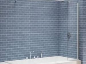 Nexa By Merlyn 6mm Square Bath Screen with Curtain Rail & Panel - 1500 x 300mm