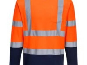 Portwest Hi Vis Cotton Comfort Contrast Long Sleeve T Shirt Orange / Navy M