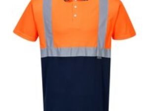 Portwest Mens Hi Vis Contrast Polo Short Sleeve Shirt Orange / Navy 2XL
