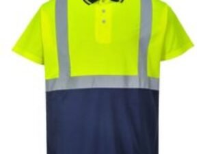 Portwest Mens Hi Vis Contrast Polo Short Sleeve Shirt Yellow / Navy L