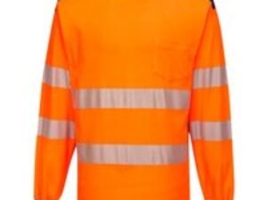 Portwest PW3 Hi Vis Cotton Comfort Long Sleeve T Shirt Orange / Navy 3XL