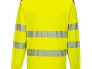 Portwest PW3 Hi Vis Cotton Comfort Long Sleeve T Shirt Yellow / Navy 5XL
