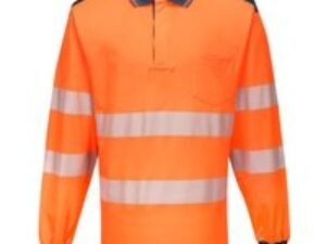 Portwest PW3 Hi Vis Cotton Comfort Polo Long Sleeve Shirt Orange / Navy 3XL