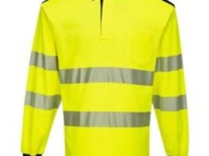 Portwest PW3 Hi Vis Cotton Comfort Polo Long Sleeve Shirt Yellow / Black 5XL