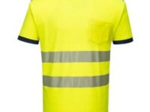 Portwest PW3 Hi Vis Cotton Comfort Short Sleeve T Shirt Yellow / Navy 2XL
