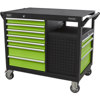Sealey 10 Drawer Tool Roller Cabinet and Workstation Black / Green