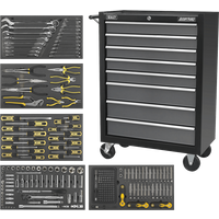 Sealey 136 Piece Hand Tool Kit in 8 Drawer Roller Cabinet Black / Grey