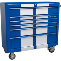 Sealey Premier Retro Style 6 Drawer Wide Roller Cabinet Blue / White