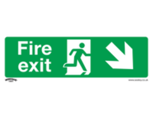 Sealey Rigid Plastic Fire Exit Arrow Down Right Sign Pack of 10 300mm 100mm Standard