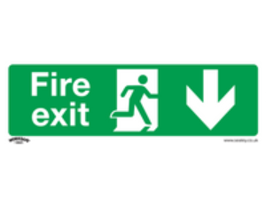 Sealey Rigid Plastic Fire Exit Arrow Down Sign 300mm 100mm Standard
