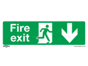 Sealey Self Adhesive Vinyl Fire Exit Arrow Down Sign 300mm 100mm Standard