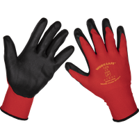Sealey Worksafe Flexi Grip Nitrile Foam Palm Gloves Red / Black XL Pack of 6