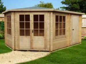 Shire Rowney 4.3m x 3m Corner Log Cabin Summerhouse with Side Shed (28mm)